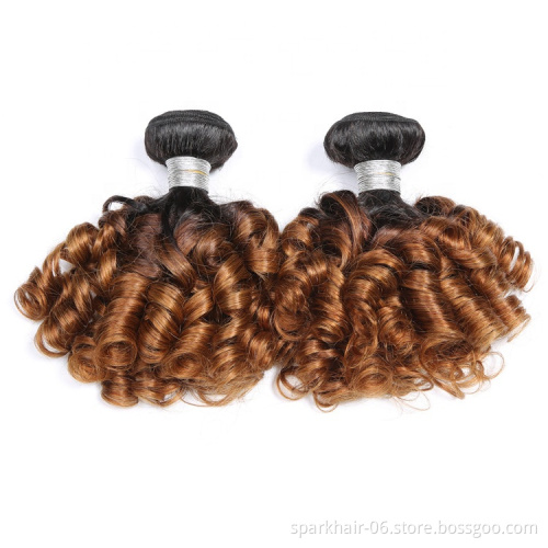 9a SPARK Remy Human Hair Weaving Bundle for Women Weave Hair Extension Brazilian Ombre Black Brown Bouncy Curly FUMI FUNMI 1b/30